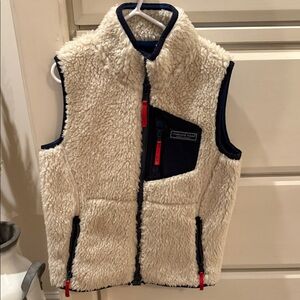 Vineyard Vines Cream and Navy Fleece Vest with Red Zipper